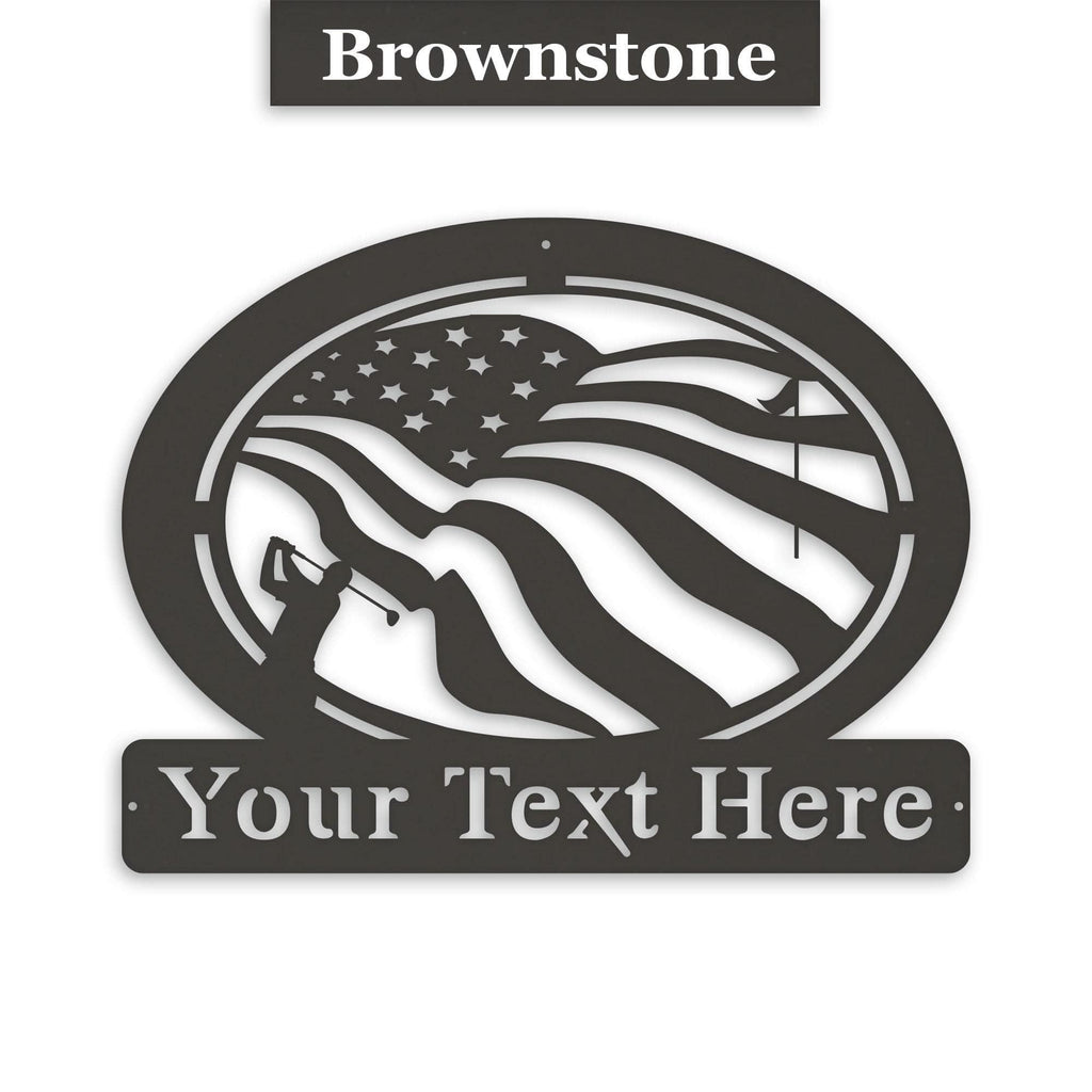 Golf of America Personalized Metal Sign, Laser-cut American Flag Sign with Golfer