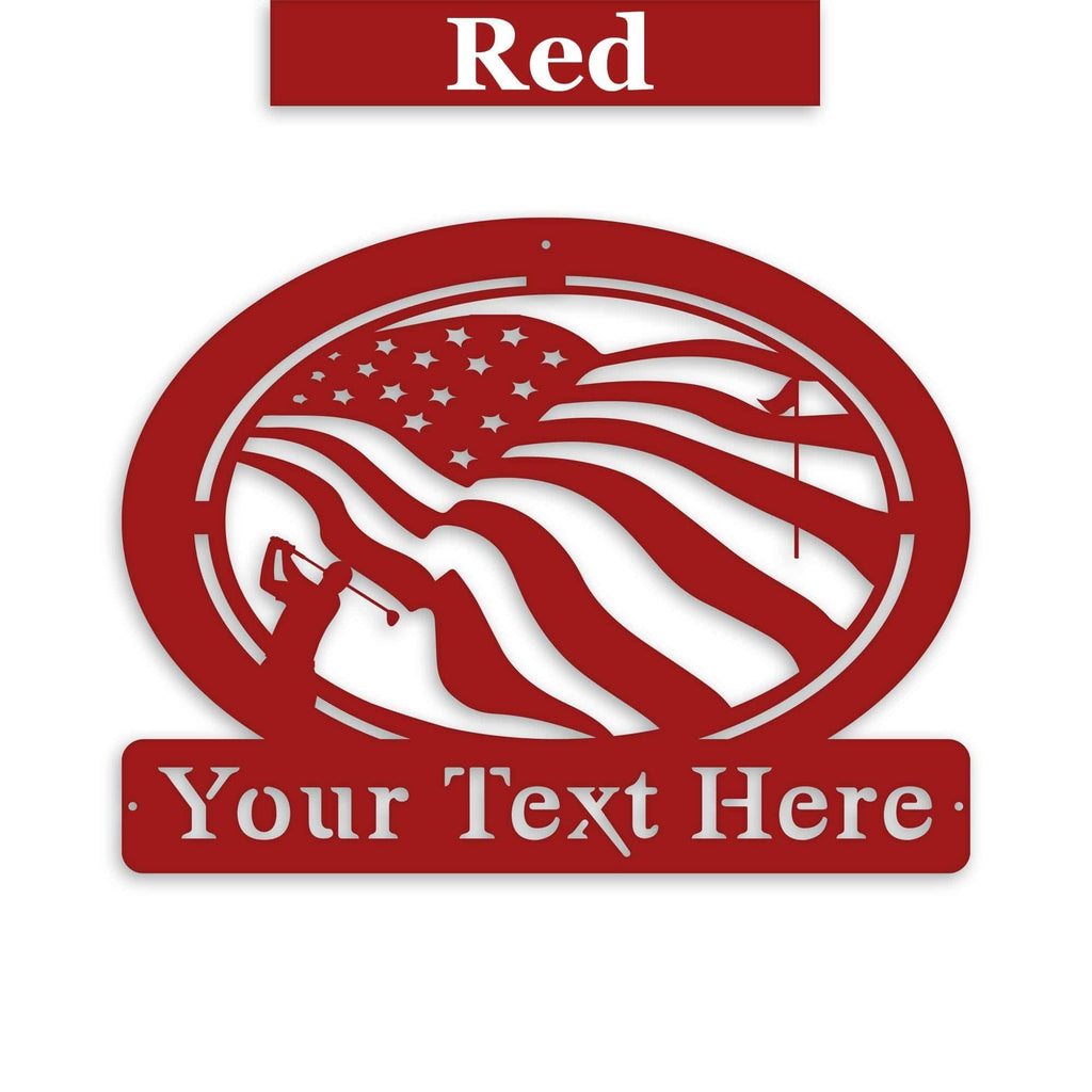 Golf of America Personalized Metal Sign, Laser-cut American Flag Sign with Golfer