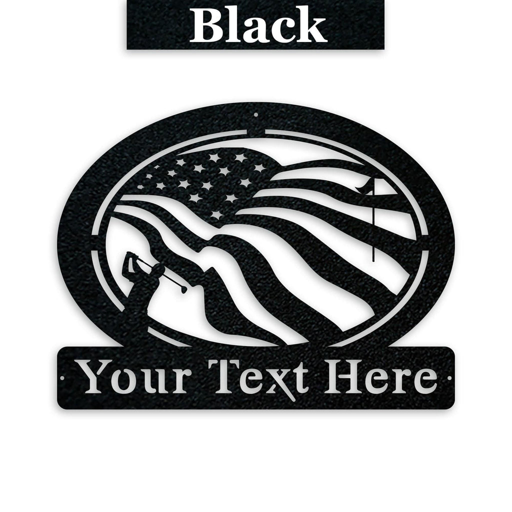 Golf of America Personalized Metal Sign, Laser-cut American Flag Sign with Golfer