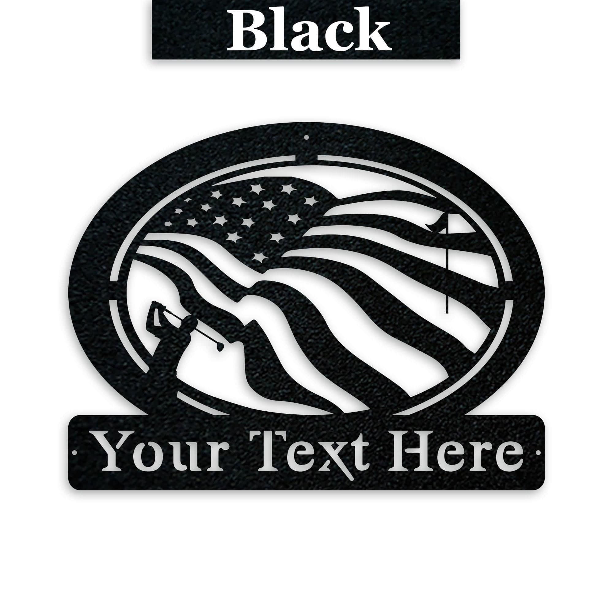 Golf of America Personalized Metal Sign, Laser-cut American Flag Sign with Golfer