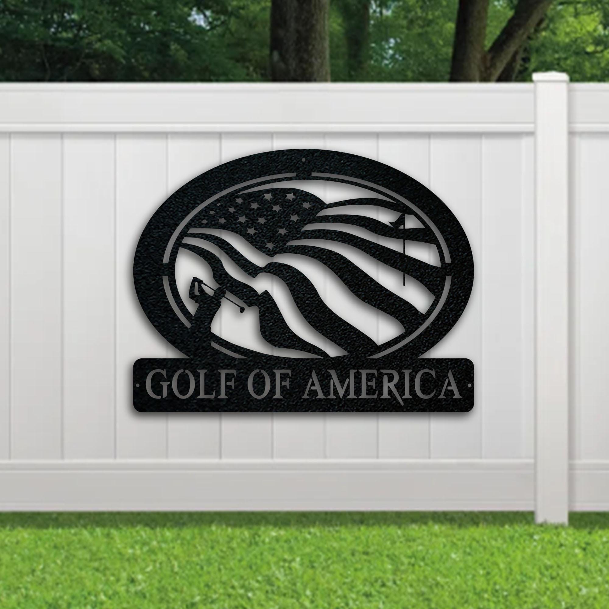 Golf of America Personalized Metal Sign, Laser-cut American Flag Sign with Golfer